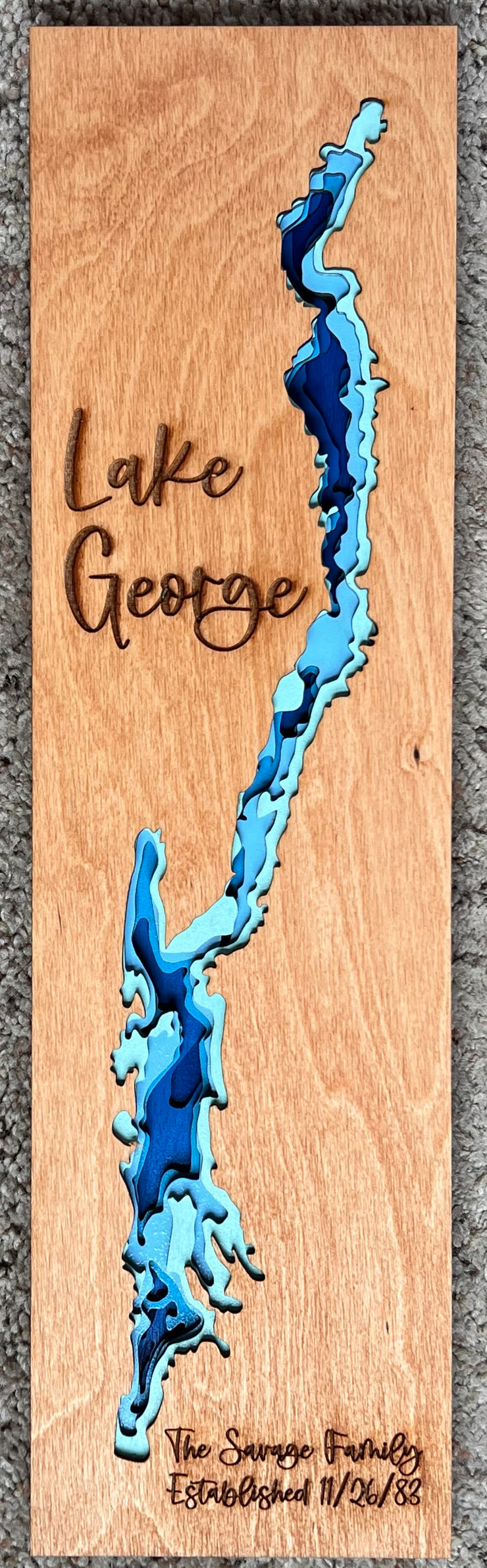 Lake George, NY Beautiful 6 Layers of Stained and Painted Wood Art, Handmade gift, Desk Top size and Wall Decor, Perfect for home