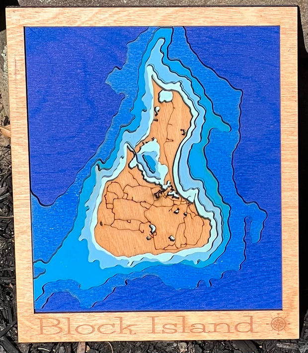 BLOCK ISLAND Handmade and Laser Cut Beautiful 6 Layers of Stained and Painted Wood Art, Handmade gift,Wall Decor, Perfect for home