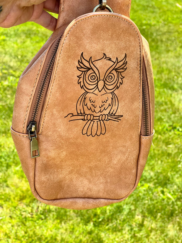 Cross Body BAG high quality faux leather with laser engraved design - Comes in Light Gray, Tan Or Light Pink