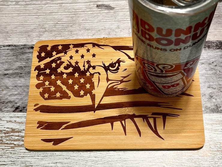 Engraved American Flag Bald Eagle small cutting board or table top wood coaster, Handmade gift, American flag with Bald Eagle Home Decor