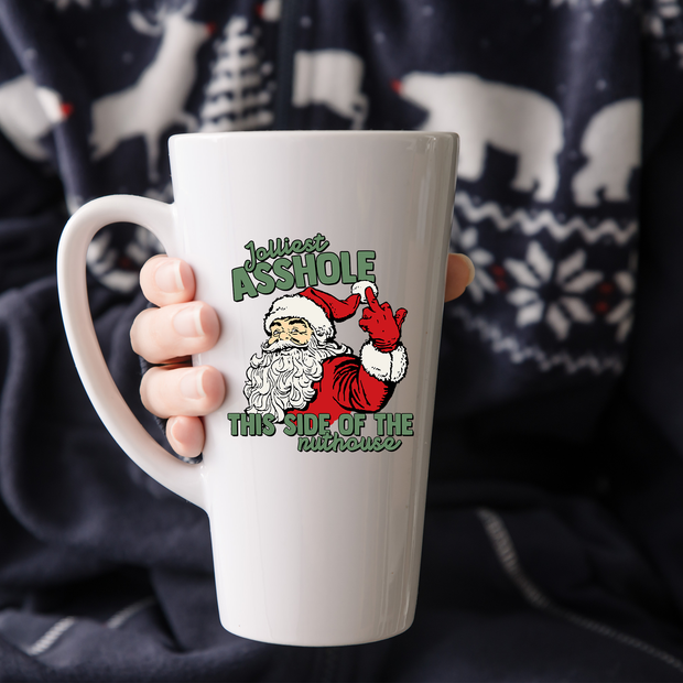 Jolliest Asshole Santa Latte Mug, Santa Nut House, Bad Santa, Oversized Latte Mug - 17oz, White elephant gift, Gag Gift, Funny Gift