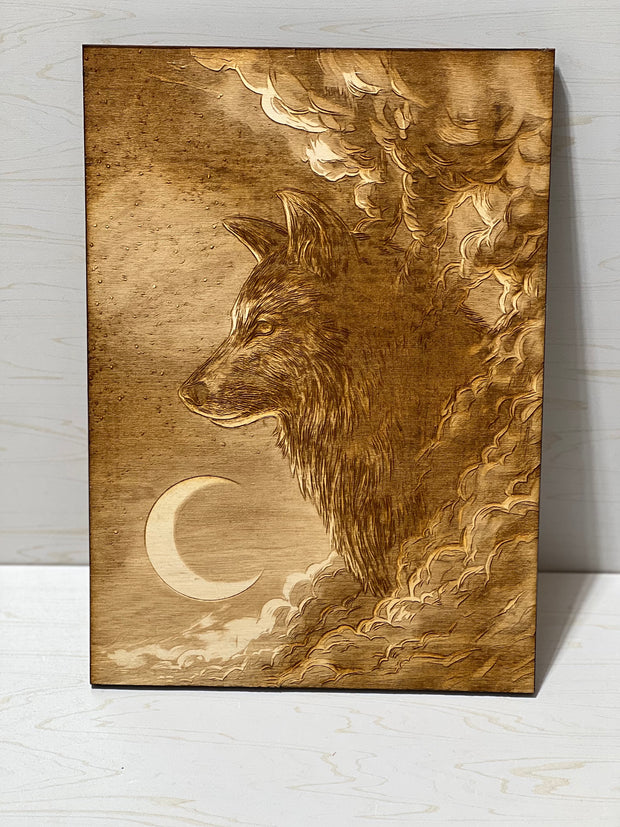 3-D Illusion Wood Carved Wolf Art, Handmade gift for outdoor lover, Perfect for home, cabin or lodge. Wolf Home Decor