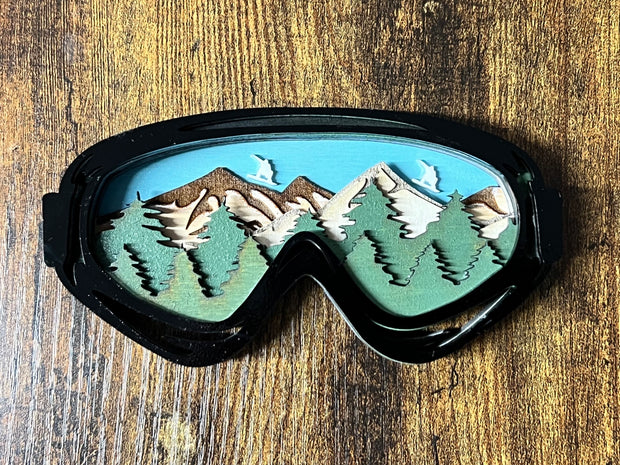 6 layered Ski and Snowboard Goggles art, handmade gift for outdoor lover, Wood layered Art Piece, Perfect for home, cabin, lodge