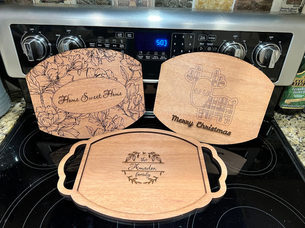 Custom Wooden Tray with interchangeable inserts for all occasions, Home Sweet Home, Laser cut and engraved. Doubled Sided Inserts.