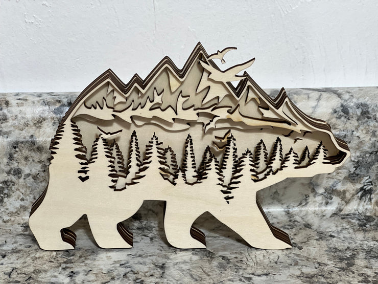 6 Layered Wood Bear Art, Handmade gift for outdoor lover. Perfect for home, cabin, lodge, and any room. Bear Home Decor