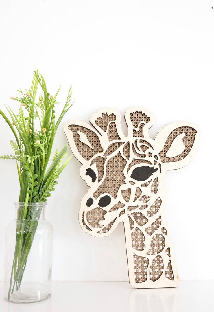 Rattan Giraffe | Boho Animal Nursery | Giraffe Cut Out Wood Giraffe Handmade gift for any home Decor