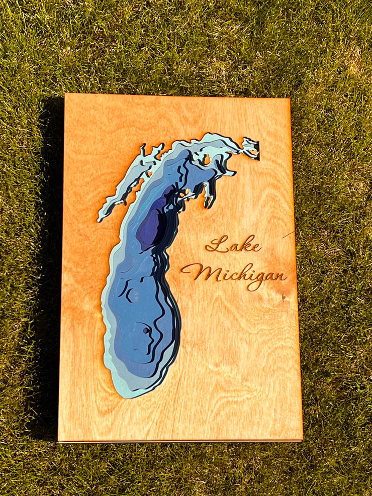 Lake Michigan, Hand Made and Laser Cut Beautiful 8 Layers of Stained and Painted Wood Art, Handmade gift,Wall Decor, Perfect for home