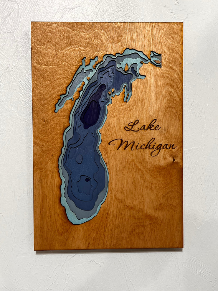 Lake Michigan, Hand Made and Laser Cut Beautiful 8 Layers of Stained and Painted Wood Art, Handmade gift,Wall Decor, Perfect for home