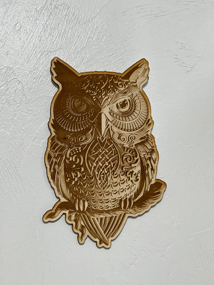 3-D Illusion Wood Carved Owl Art, Owl gift for outdoor lover. Perfect for home, cabin, lodge, and any room. Owl Home Decor