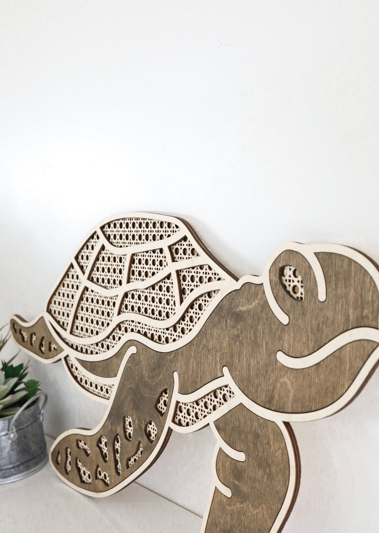 Ocean Room Decor | Rattan Turtle | Boho Animal Nursery | Turtle Laser Cut Out Wood Turtle Handmade gift for any home Decor