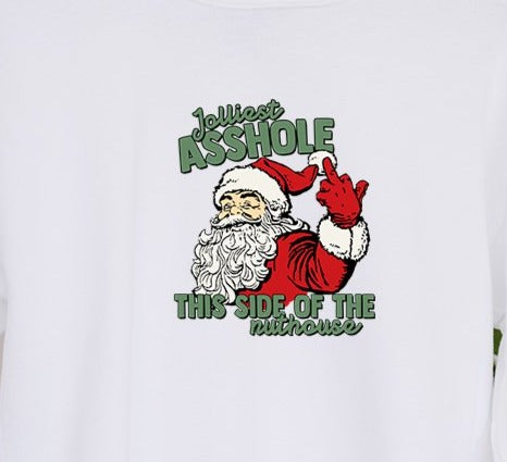 Jolliest Asshole Santa Hoodie, Santa Nut House Christmas White Hoodie, Funny Christmas Hoodie