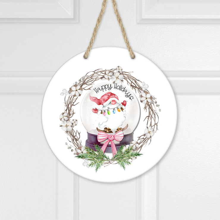 Cute Santa in a Snow Globe Sign, Happy Holiday Sign or Custom Design on Round Sign 10" Wooden Custom Sign, Holiday Decorations