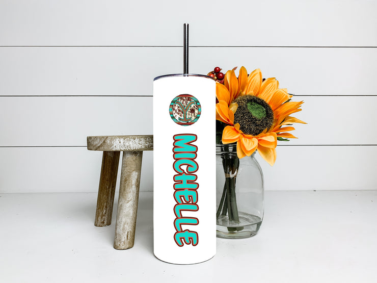 Yellowstone Dutton Ranch Design, Western Cowhide, Yellowstone Personalized Gift 20oz, Skinny Tumbler with Lid and Reusable Straws