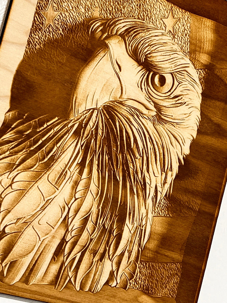 3-D Illusion Wood Carved Eagle Art, Handmade gift for outdoor lover. Perfect for home, cabin, lodge, and any room. Eagle Home Decor