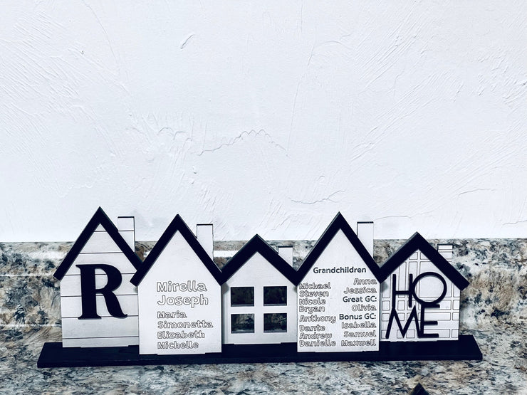 Personalized Standing House Centerpiece, Minimalist Farmhouse Deco, Mini House Display Set of 5 | Housewarming Gift | Interchangeable