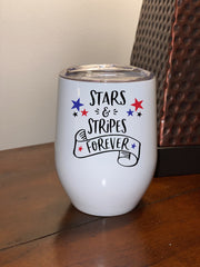 Stars and Stripes, Stainless Steel Wine Tumbler with Clear Lid 12oz