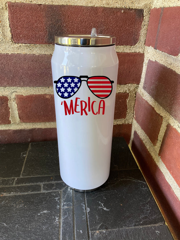 Merica, Stainless Steel Coke Can with Straw, 15oz, America,