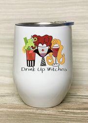 Drink Up Witches, Hocus Pocus, Funny Witches, Witch Drinks, Calling all Witches, Stainless Steel Tumbler with Clear Lid 12oz,