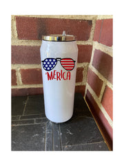 Merica, Stainless Steel Coke Can with Straw, 15oz, America,