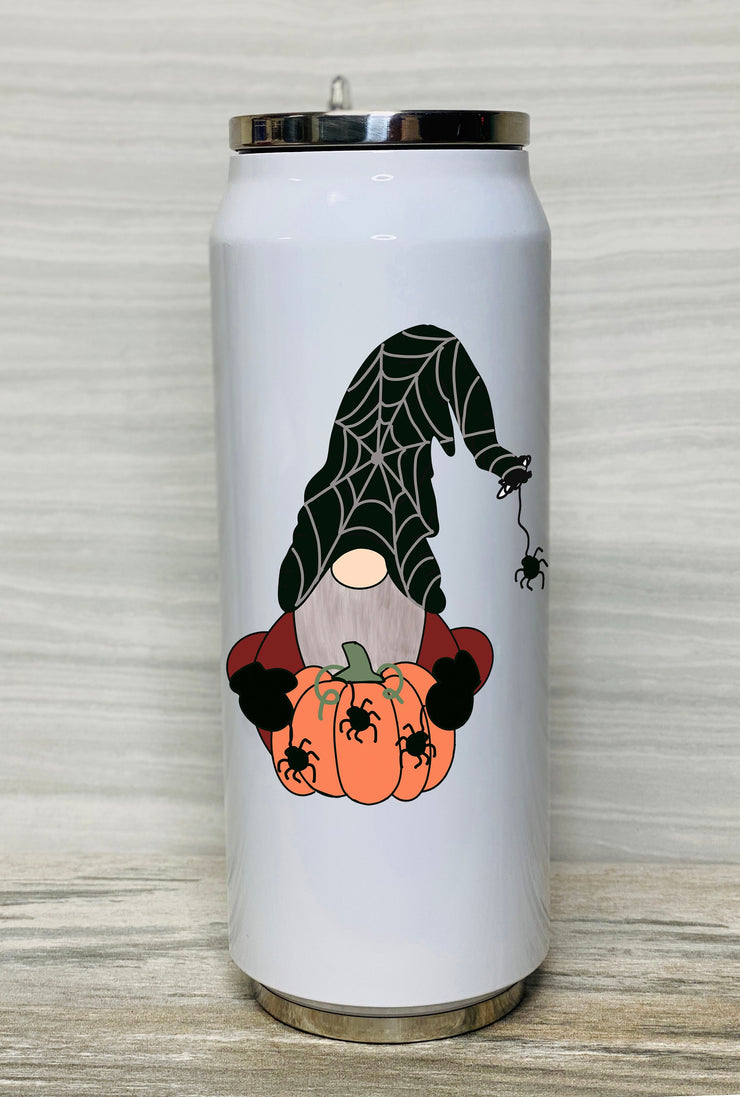 Halloween Gnome, Cute Gnome, Stainless Steel Coke Can with Straw, 17 oz, Halloween Tumbler,