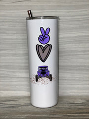 Peace Love ATV, Off Roading, Side by Sides, UV Color Changing Glow in Dark Cups, Quads, Get Dirty, Tumbler w Straw 20oz,