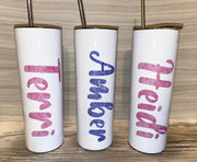 Marbled Name Tumbler, Skinny Tumbler With Reusable Straw 20oz, Funny Gift, Name Water Bottle, Custom Gift,