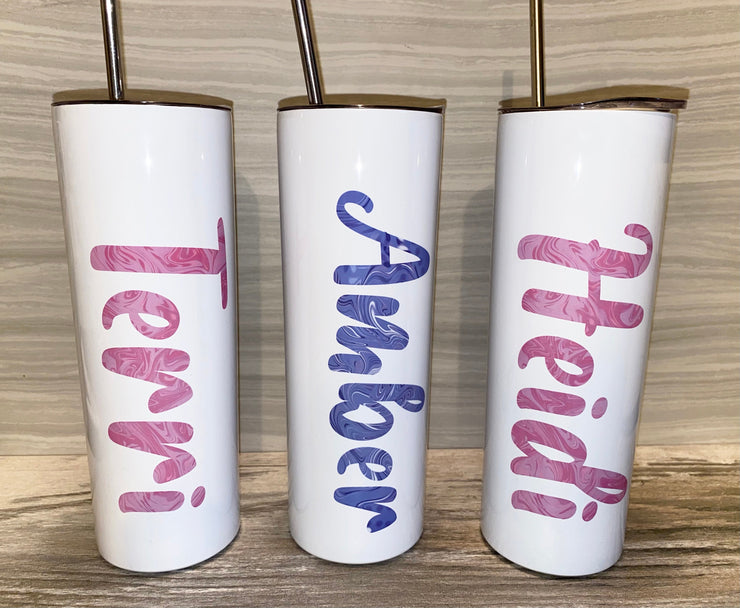 Marbled Name Tumbler, Skinny Tumbler With Reusable Straw 20oz, Funny Gift, Name Water Bottle, Custom Gift,