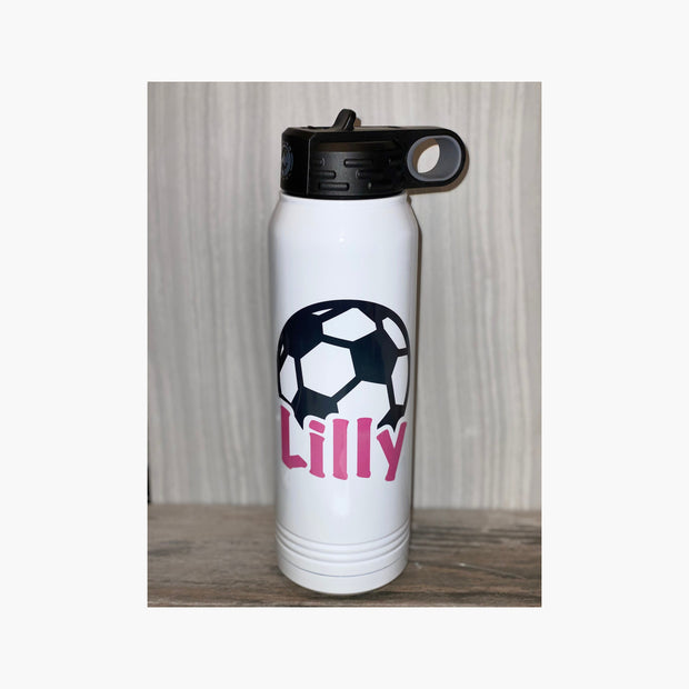 Personalized Sports Bottles, Stainless Steel Water Bottle with Straw 32oz, Soccer, Basketball, Baseball, Football, Softball