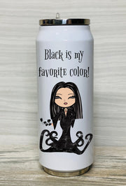 My favorite Color is Black, Cute Witch, Stainless Steel Coke Can with Straw, 17oz, Halloween, Sexy Witch