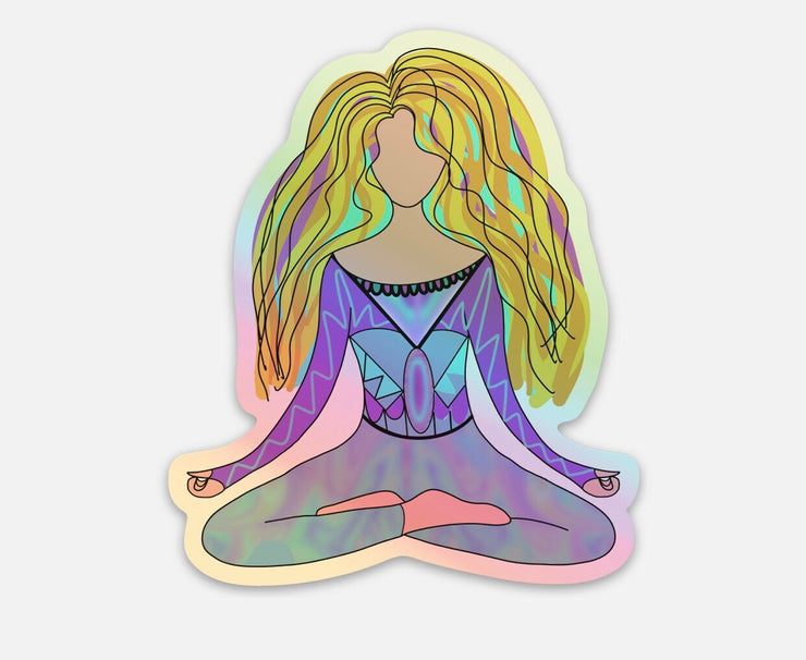 Yoga girl, Holographic Permanent Vinyl Sticker, Blonde Yoga Girl, Work Out Woman