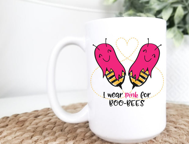 I wear pink for BOO BEES, Ceramic Mug, 11oz , Breast Cancer, Pink Boo Bees, Halloween Bees