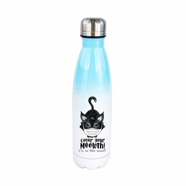 Cover your Meowth! (I’m not kitten around, Stainless Steel ombre water bottle 17oz, Cat Water Bottle, Cover Your Mouth