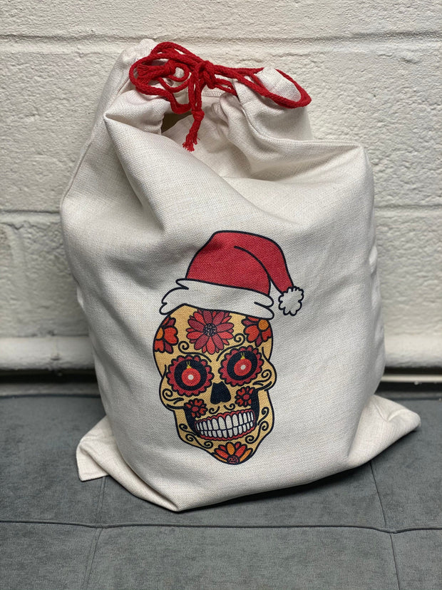 Santa Skull, Gift Bag, Tote Bag, Christmas Gift Bag, Santa Sack, Not vinyl will not peel!