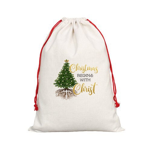 Christmas Begins with Christ, Gift Bag, Tote Bag, Christmas Gift Bag, Not vinyl will not peel!
