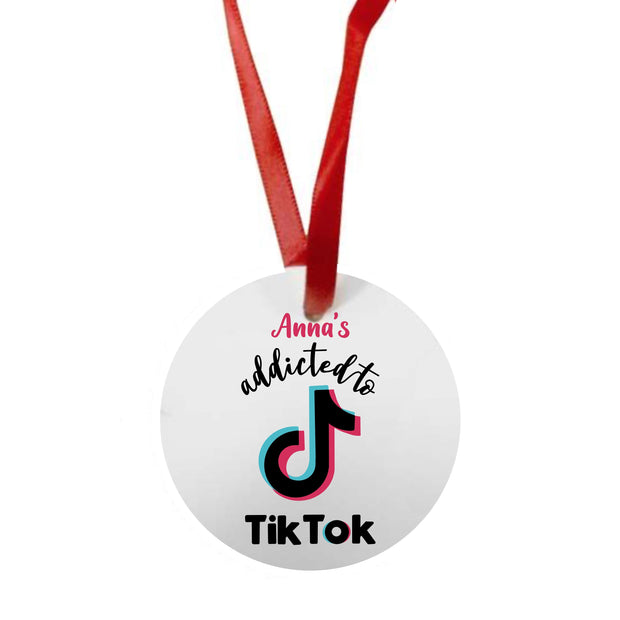 Addicted to Tik Tok, Quarantine, 3” Aluminum Round Personalized Tik Tok Ornament