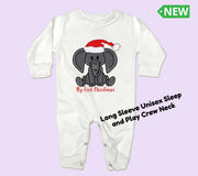 Baby's First Christmas, Baby Elephant Onesies, Baby Onesies, Baby's 1st Christmas, Long Sleeve Unisex Sleep and Play Crew Neck,