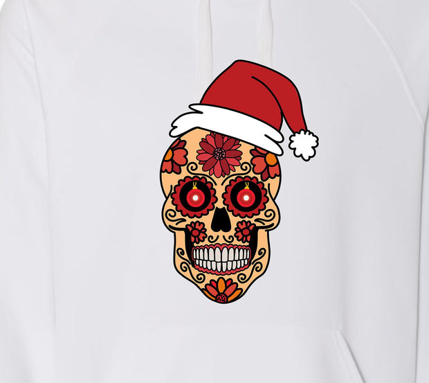 Santa Skull Hoodie, Fancy Skull Christmas White Hoodie, Christmas Skull Hoodie