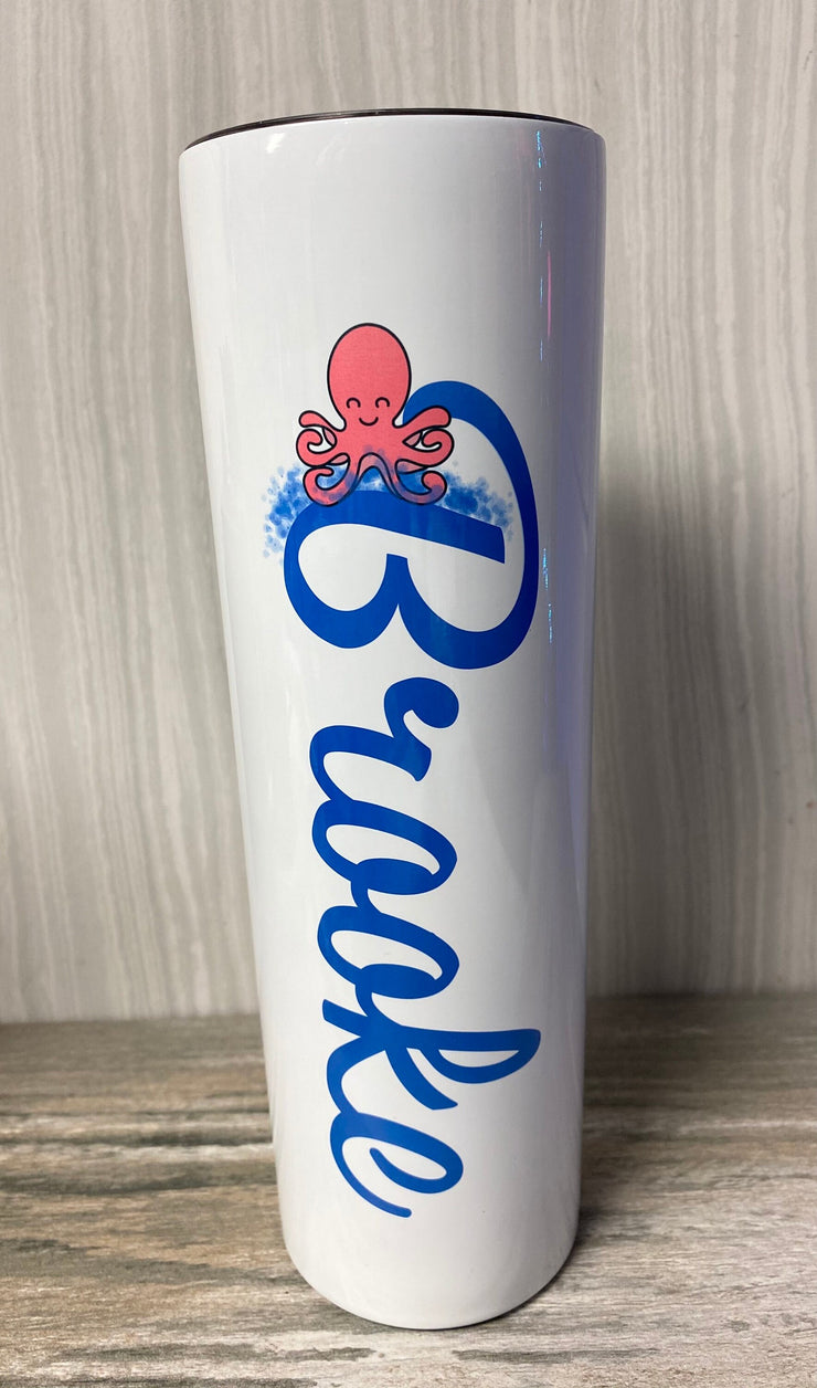 Water Makes Me Happy, Cute Octopus.... Skinny Tumbler With Reusable Straw 20oz, Funny Gift, Custom Gift,