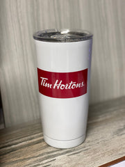 Tim Hortons Coffee Cup, Tim Hortons Donuts, Stop Taking Before Coffee, White 20oz Thermos Tumbler