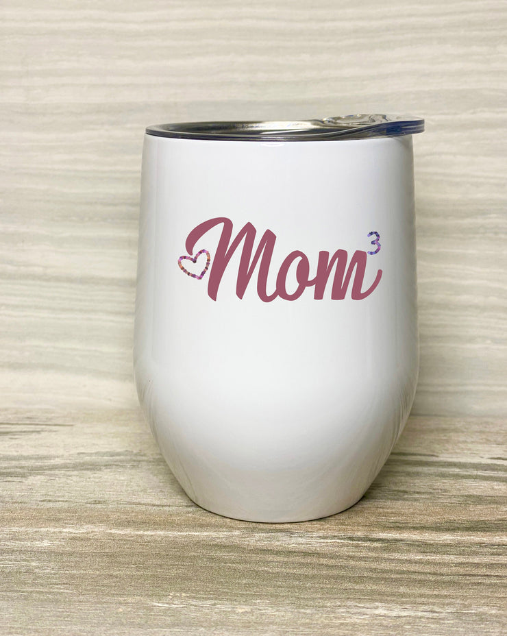 MOM Wine Tumbler with the number of kids, Stainless Steel Tumbler with Clear Lid 12oz, Gift For Her