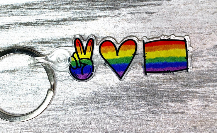 Peace Love PRIDE Key Chain, Rainbow Key Chain, Love is Love, LGBTQ