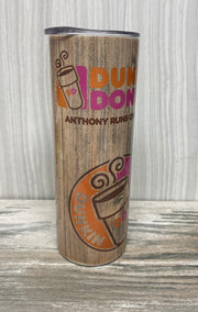 D Donuts, Personalized Coffee Tumbler, Tumbler With Reusable Straw 20oz, PSL, Ice Coffee, Dunkin Gift For Man, Boyfriend Gift, Wood DD