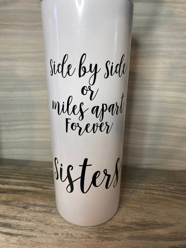 UV Color changing Cups, Sister Cup Personalized with States, Goes from white to Color in the Sun, Skinny Tumbler With Straw 20oz,  Sisters