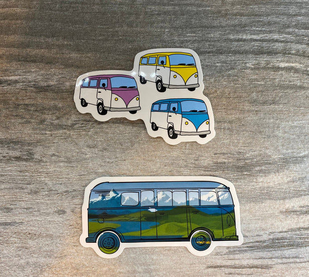 Bus and Van STICKERS, Set of 2 Stickers, Stickers,  Retro Bus Retro Van, Permanent Vinyl Sticker, Laptop Sticker, Funny Sticker,