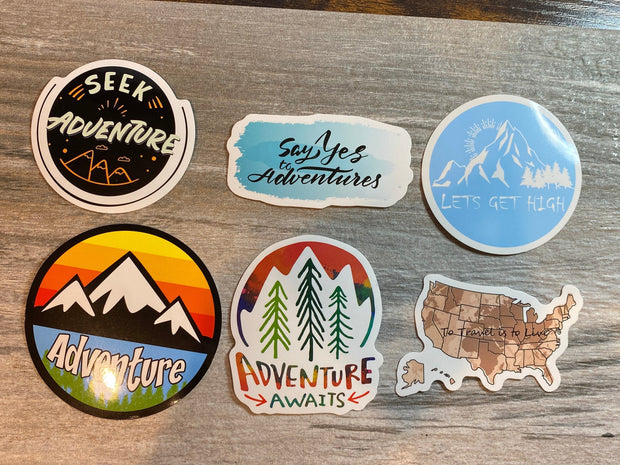 Seek Adventure Stickers, Set of 6 Permanent Vinyl Sticker, Laptop Sticker , Mountains Hiking Stickers