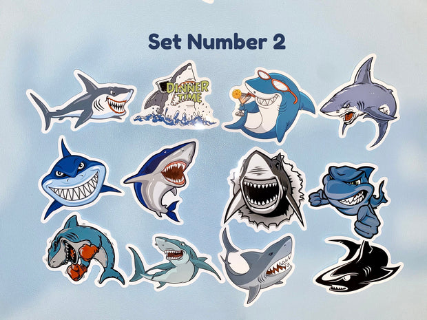 SHARK STICKERS Set of 12,  Shark Week, Boys Stickers, Teenagers Stickers, Mom Life, Permanent Vinyl Sticker, Laptop Sticker, Funny Sticker,