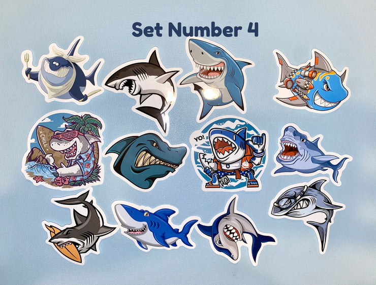 SHARK STICKERS Set of 12,  Shark Week, Boys Stickers, Teenagers Stickers, Mom Life, Permanent Vinyl Sticker, Laptop Sticker, Funny Sticker,