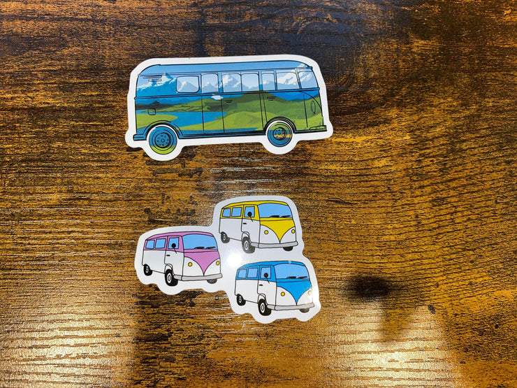 Bus and Van STICKERS, Set of 2 Stickers, Stickers,  Retro Bus Retro Van, Permanent Vinyl Sticker, Laptop Sticker, Funny Sticker,