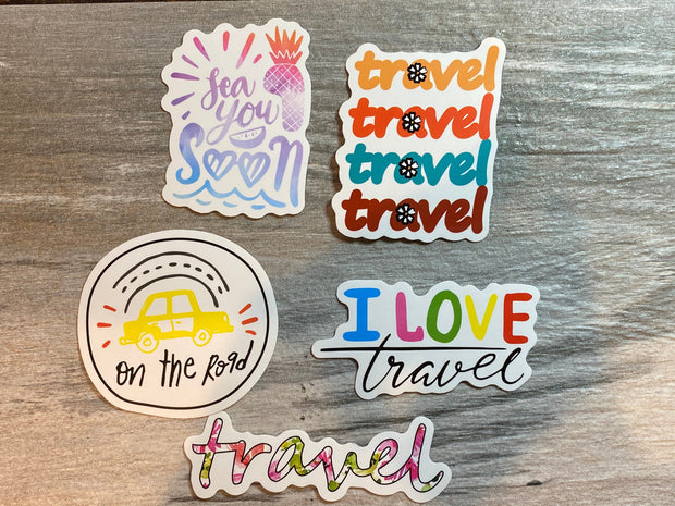 Travel Stickers, Set of 5 Permanent Vinyl Sticker, Laptop Sticker, Funny Sticker, Travel Labels, Photo Sticker for Travel