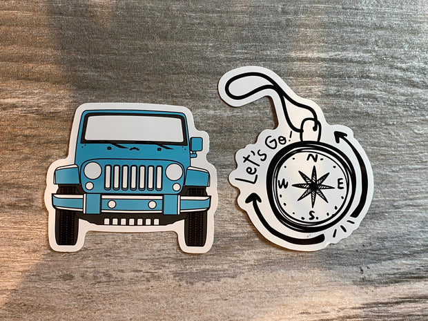 Jeep Adventure Stickers, Set of 2 Permanent Vinyl Sticker, Laptop Sticker , Mountains Hiking Stickers, Jeep Sticker
